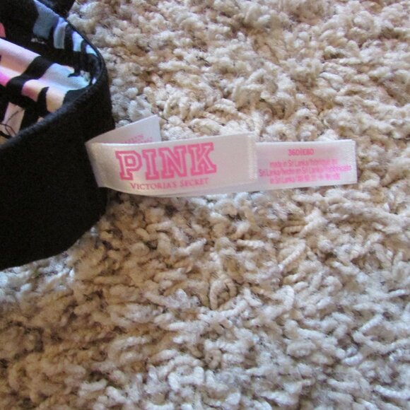 Pink Victoria's Secret Underwire Molded Padded Bra Black Pink Logo 36D Like New - Picture 3 of 3